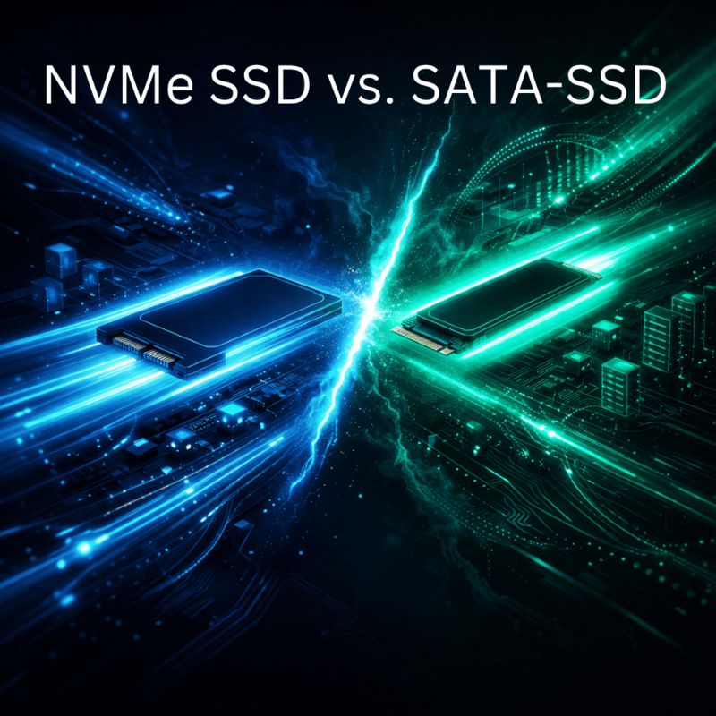 Abstraktes Bild zum Thema NVMe SSD vs. SATA-SSD.