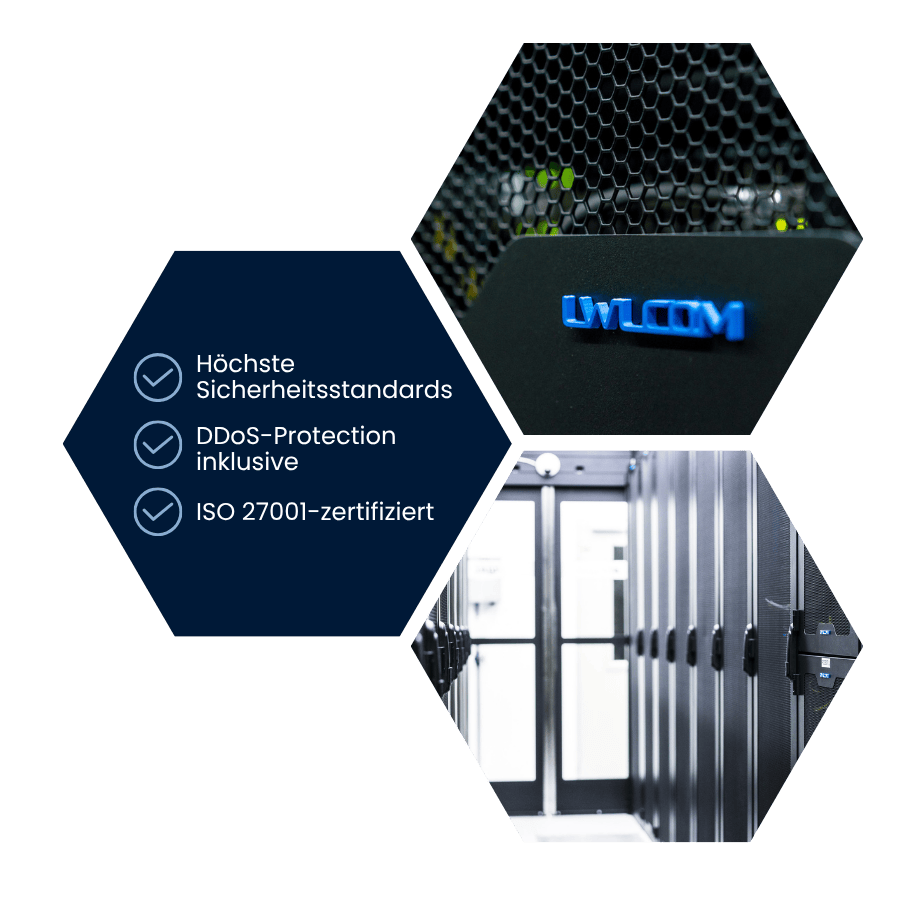 Höchste Sicherheitsstandards, DDoS-Protection inklusive, ISO 27001-zertifiziert.